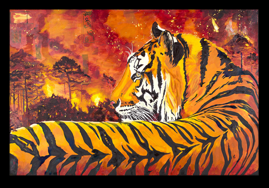 Under Fire, Original Oil Painting, Red-Oak Frame