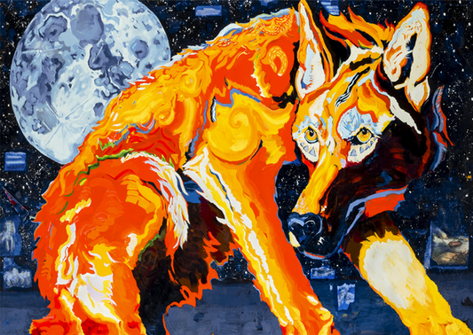 Red Wolf Moon Framed Canvas